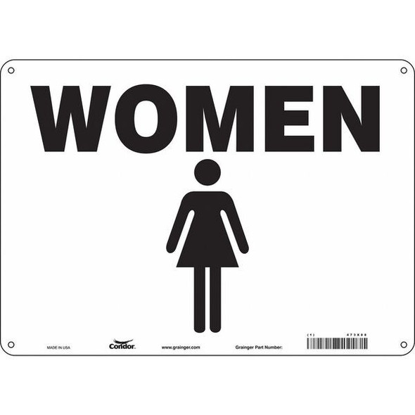 Restroom Sign, WOMEN, 10 in W x 14 in H, Vertical Rectangle, Aluminum, 473X88