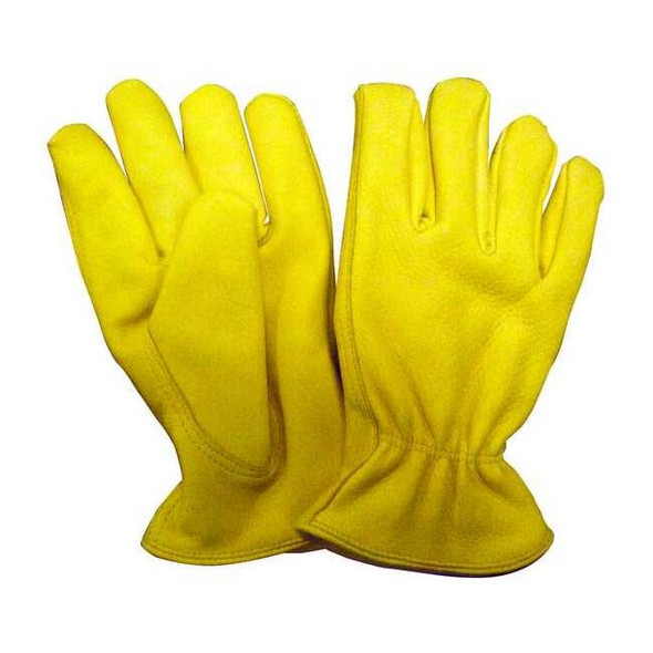 Leather Drivers Gloves, Shirred Slip-On Cuff, Straight Thumb, Yellow, L, 1 PR