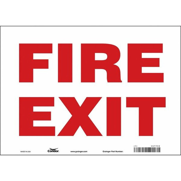 Safety Sign Emergency Exit, Vinyl, 14 in W, 10 in H, FIRE EXIT, White