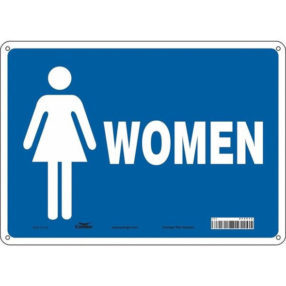 Restroom Sign, WOMEN, 14 in W x 10 in H, Horizontal Rectangle, Vinyl, 473Y12