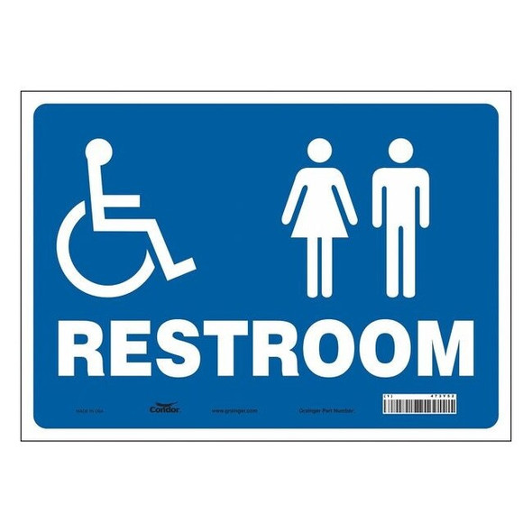 Condor RESTROOM, 14 in W x 10 in H, Horizontal Rectangle, Vinyl, 473Y52 473Y52