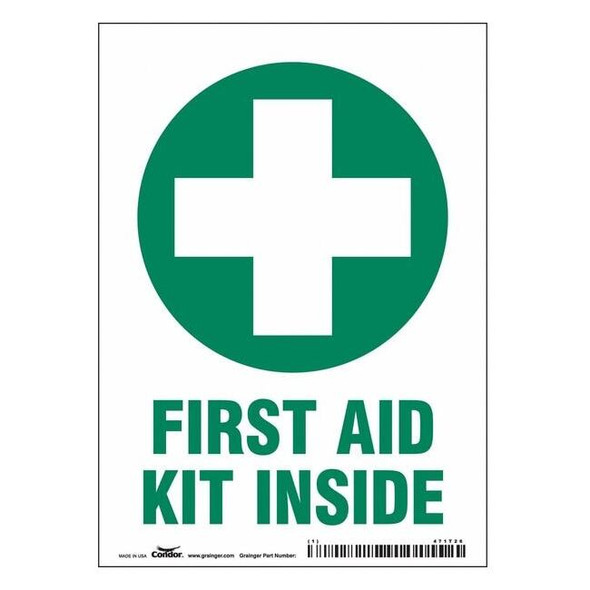 First Aid Kit Inside, 5 in W x 7 in H, Vertical Rectangle, Vinyl, 471T26