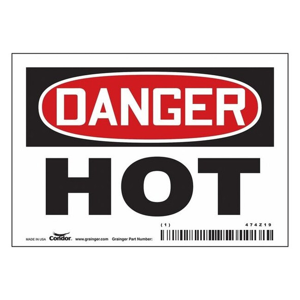 Danger Sign, 3 1/2 in H, 5 in W, Vinyl, Horizontal Rectangle, English, 474Z19