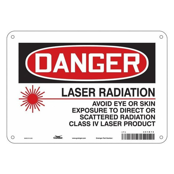 Laser Warning Sign, 7 in H, 10 in W, Polyethylene, Vertical Rectangle,451R70