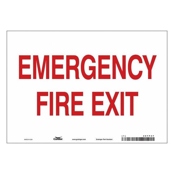 Safety Sign Emergency Exit, Vinyl, 10 in W, 7 in H, EMERGENCY FIRE EXIT, White