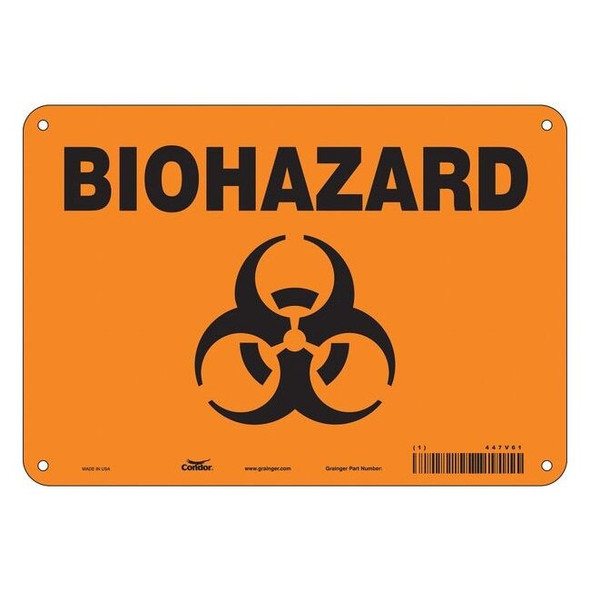 Biohazard Sign, 7 in H, 10 in W, Vertical Rectangle, English, 447V61