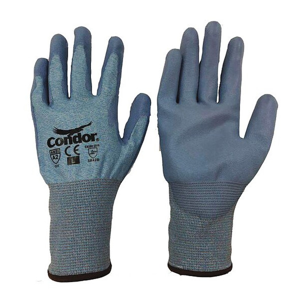 Cut Resistant Coated Gloves, Cut Level A2 ,Dipped ,Polyurethane ,Smooth ,L 1 PR