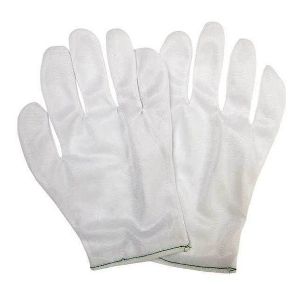 Inspection Gloves, Nylon, 9 1/4 in Length, Light, White, Size L ,12 PK