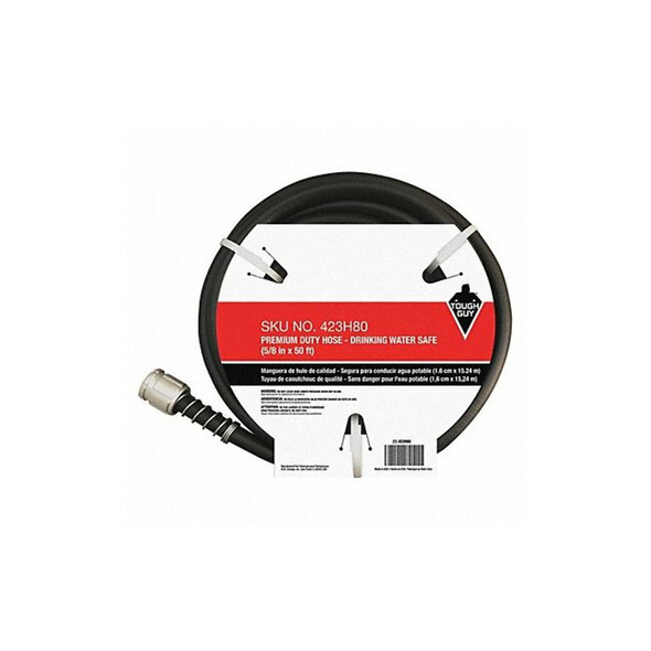 5/8 in ID x 50 ft L Water Hose, PVC Tube, Black, Aluminum x Aluminum Fitting