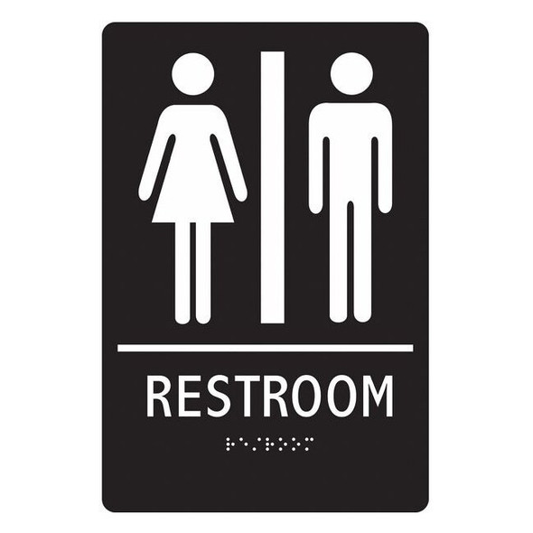 No Header, RESTROOM, 6 in W x 9 in H, Vertical Rectangle, ABS Plastic