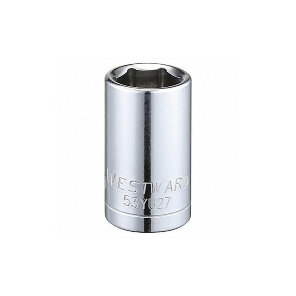 WESTWARD 1/2 in Drive, 15mm Hex Metric Socket, 6 Points,  Steel, Chrome, 15 mm