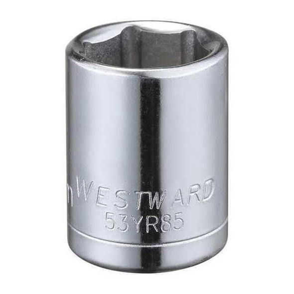WESTWARD 3/8 in Drive, 13mm Hex Metric Socket, 6 Points,  Steel, Chrome, 13 mm