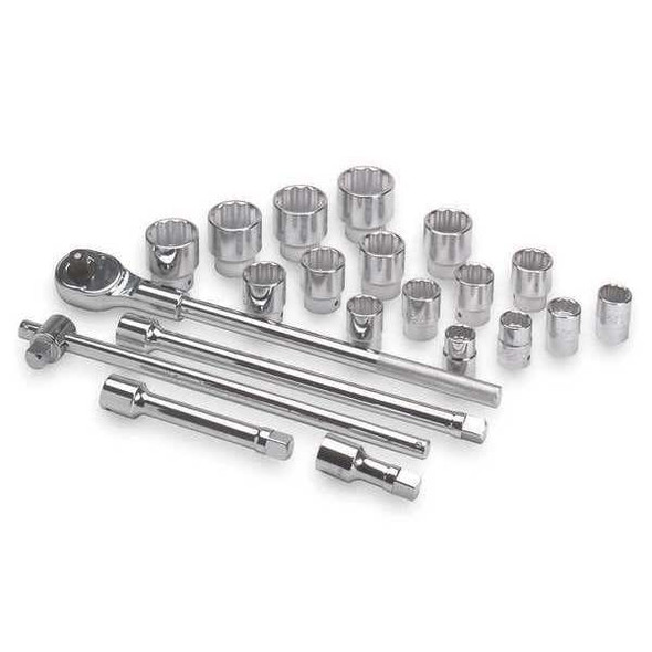 3/4" Drive Socket Wrench Set SAE 21 Pieces 7/8 in to 2 in , Chrome