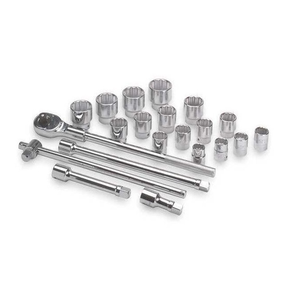 3/4" Drive Socket Wrench Set SAE 21 Pieces 7/8 in to 2 in , Chrome