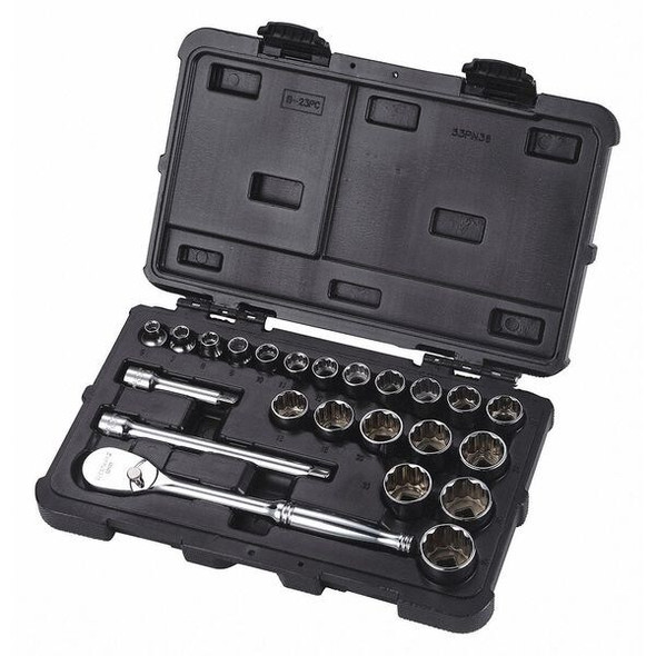 Westward 3/8" Drive Socket Set Metric 23 Pieces 6 mm to 25 mm , Chrome 53PN36