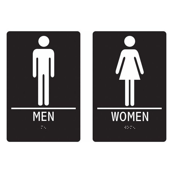 MEN/WOMEN, 6 in W x 9 in H, Vertical Rectangle, ABS Plastic, 483U11,PK2