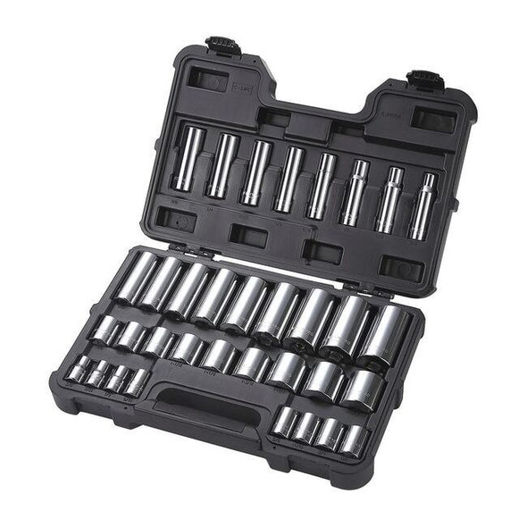 Westward 1/2" Drive Socket Set SAE 34 Pieces 3/8 in to 1 3/8 in , Chrome 53PN56