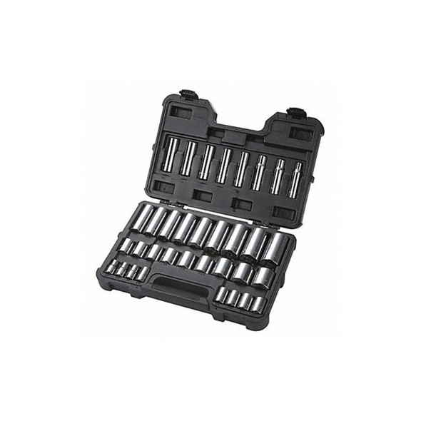 Westward 1/2" Drive Socket Set SAE 34 Pieces 3/8 in to 1 3/8 in , Chrome 53PN56