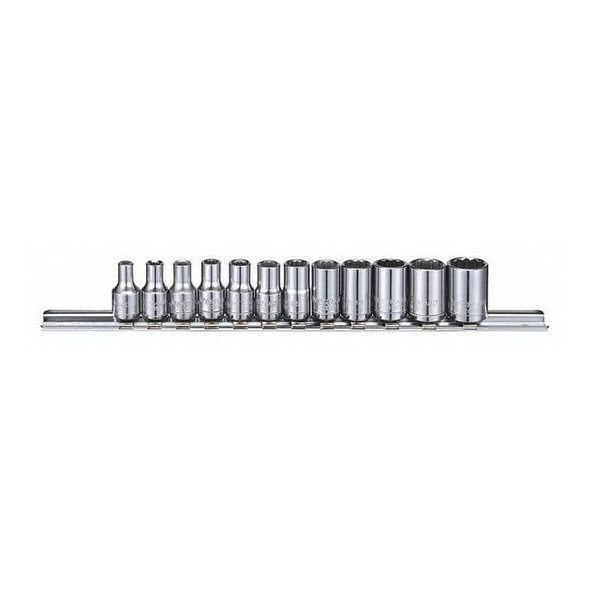 1/4" Drive Socket Set, Metric, 12pcs, Socket Set, Chrome, 12-Point, Chrome