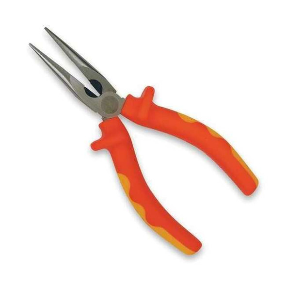 Westward 6" Insulated Long Nose Plier, Serrated Cut 3WY56
