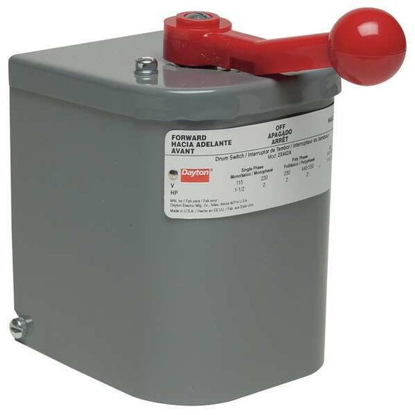 Dayton Reversing Drum Switch, Plastic Handle 2X442