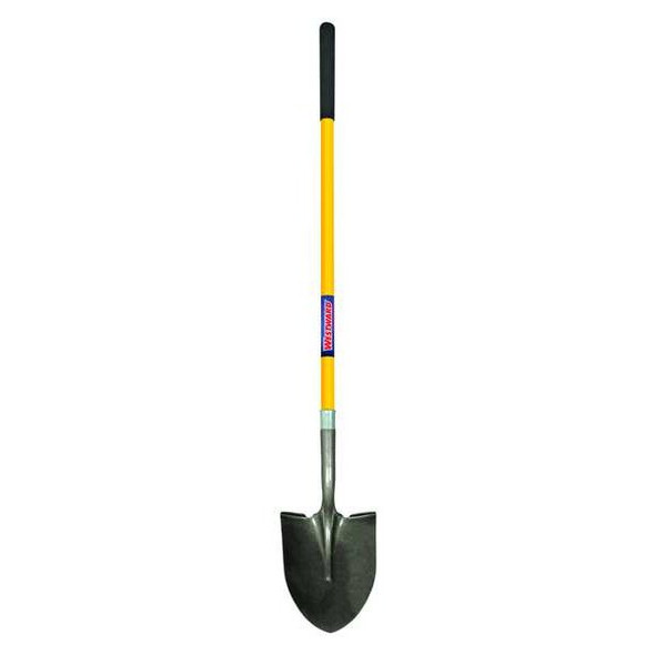 14 ga Round Point Shovel, Steel Blade, 48 in L Yellow Fiberglass Handle