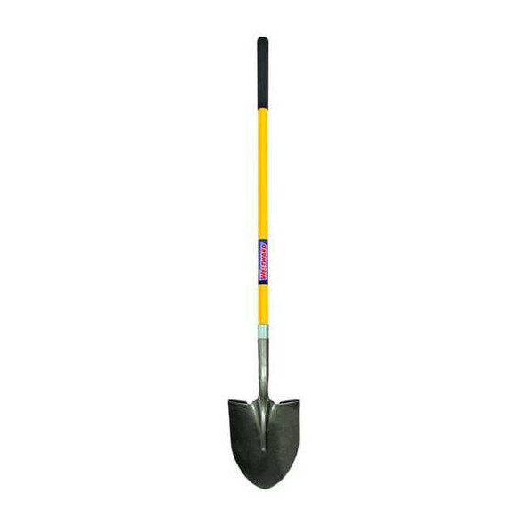 14 ga Round Point Shovel, Steel Blade, 48 in L Yellow Fiberglass Handle