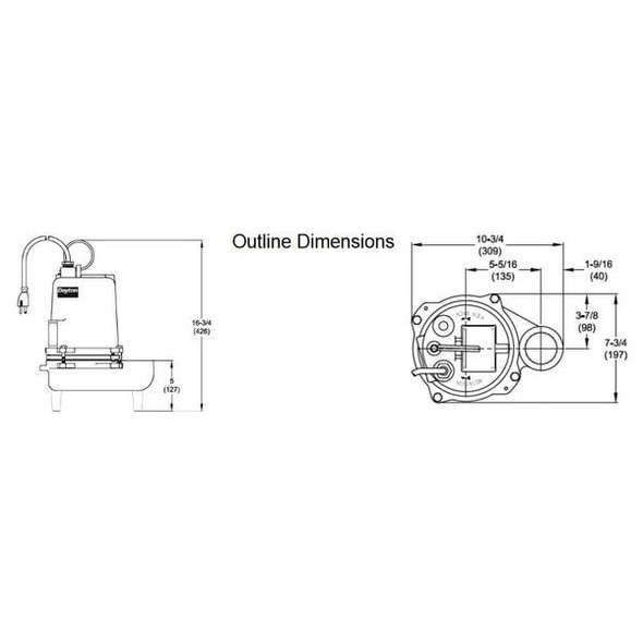 Dayton 4/10 HP 2" Manual Submersible Sewage Pump 115V 4HU79