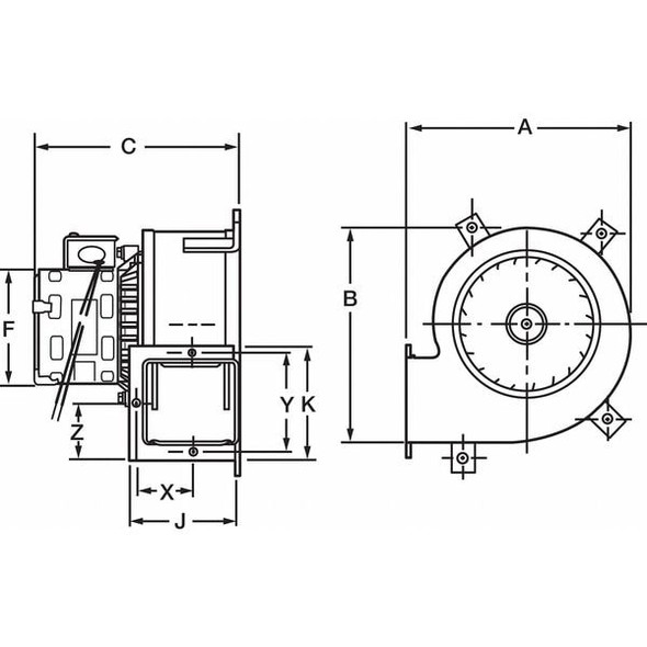 Dayton Rectangular OEM Blower, 3250 RPM, 1 Phase, Direct Drive, Steel 1 Speed 1TDV2