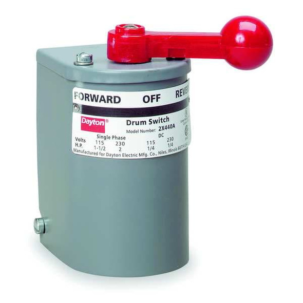 Dayton Drum Switch, Maintained, NEMA 1, 2Pole 2X440 Dayton Drum Switch, Maintained, NEMA 1, 2Pole 2X440