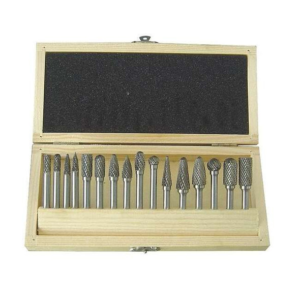 Westward Carbide Bur Set,Dbl Cut,1/4 In,16 Pcs 2LYT1