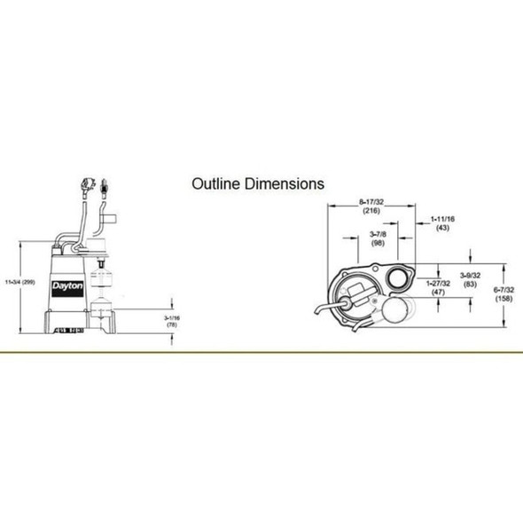 Dayton 1-3 HP 1-1-2" F Submersible Sump Pump 120V AC Vertical 3BB81