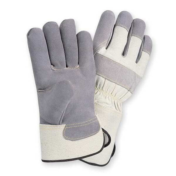 Leather Gloves, Cowhide, Gauntlet Cuff, Wing Thumb, Full Finger, Gray, M, 1 PR