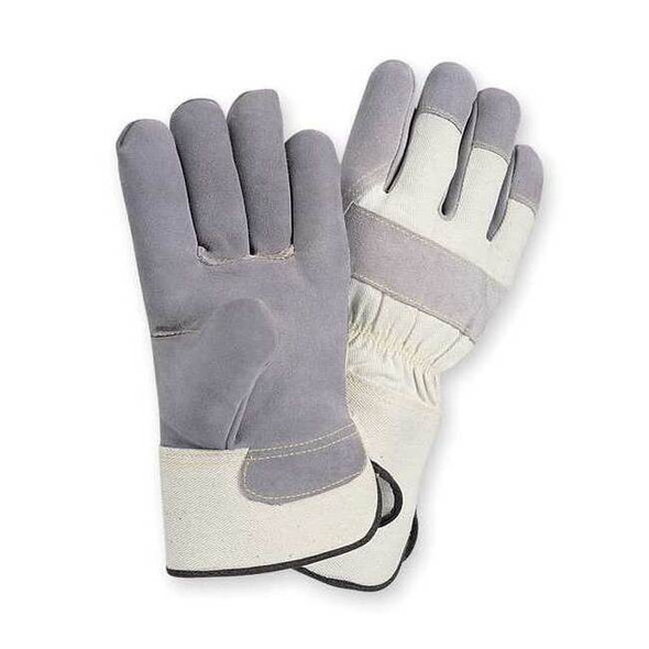 Leather Gloves, Cowhide, Gauntlet Cuff, Wing Thumb, Full Finger, Gray, L, 1 PR