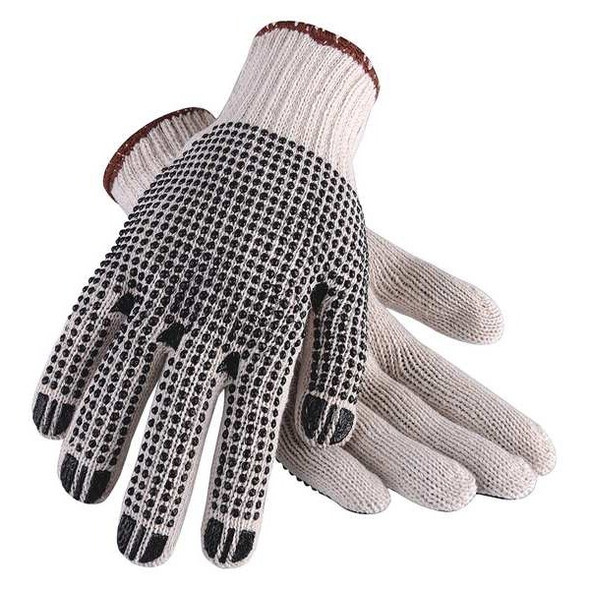 Knit Gloves, Cotton/Polyester, Dotted Palm, Knit, Beige/Black, S, 1 PR