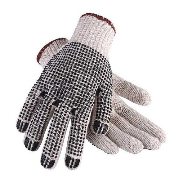 Knit Gloves, Cotton/Polyester, Dotted Palm, Knit, Beige/Black, S, 1 PR