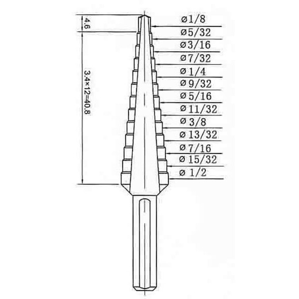 Manufacturer Varies HSS Step Drill Bit 13 Sizes, 1-8-1-2" 6EXN3
