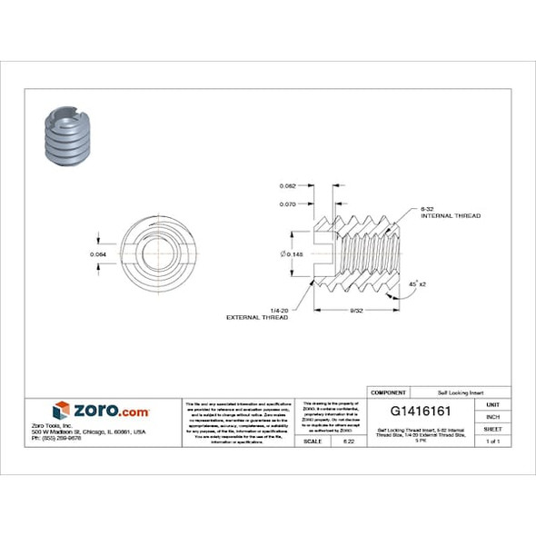 Heavy Wall Self Locking Thread Insert, #6-32 Int Thrd Sz, 18-8 Stainless Steel, 5 PK