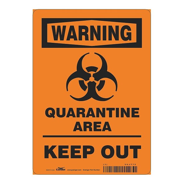 Quarantine Area Sign, 14 in Height, 10 in Width, Polystyrene, Rectangle, English