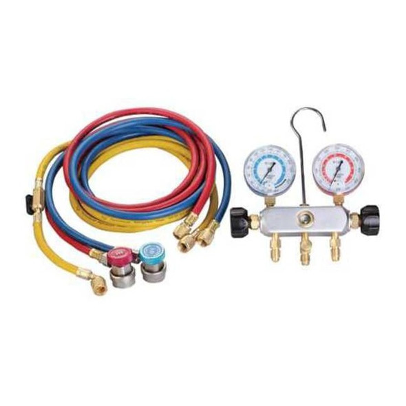 Dayton Manifold Gauge Set, 2 Valve,3 Hoses 4PDF7
