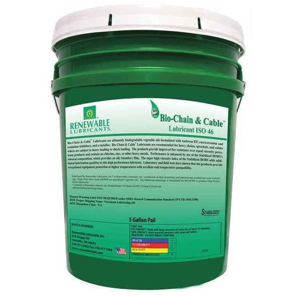 Renewable Lubricants 5 gal, Pail, Vegetable Oil, Yellow 83054