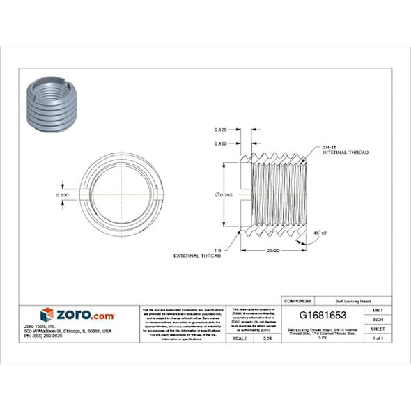E-Z Lok Heavy Wall Self Locking Thread Insert, 3/4"-16 Int Thrd Sz, Carbon Steel, 5 PK 329-1216-PK5