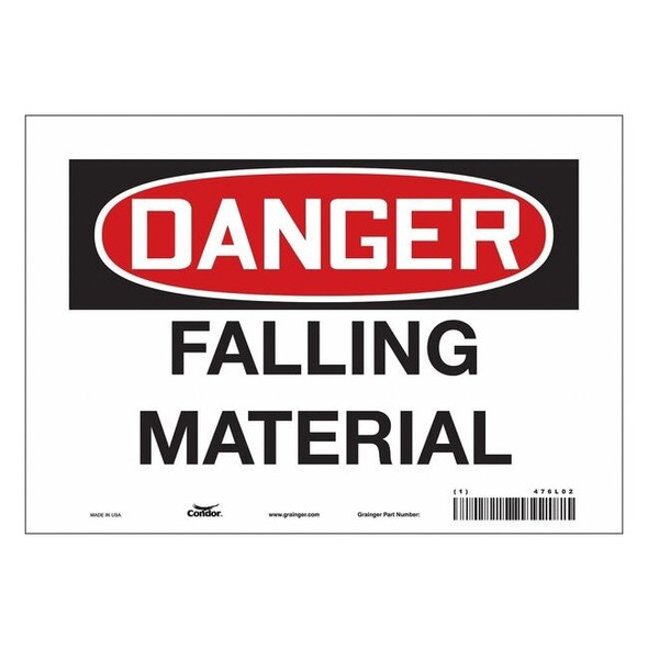 Danger, FALLING MATERIAL, 10 in W x 7 in H, Vertical Rectangle, Vinyl, 476L02