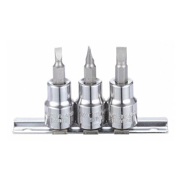3/8" Drive Socket Bit Set, SAE, 3pcs, Skt Bt St, Stl, StSz 1/4 in, DrSz 3/8 in