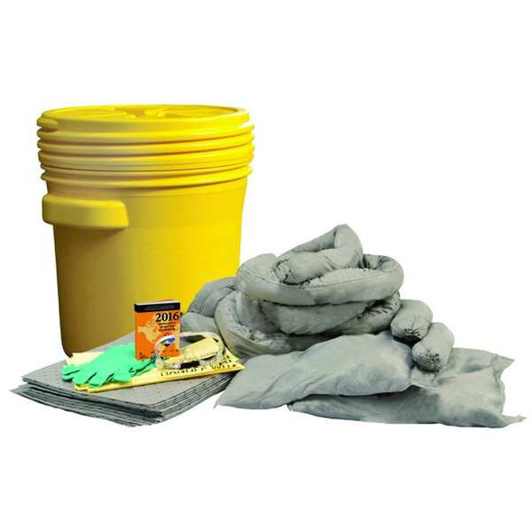 Spill Kit, 14 gal Volume Absorbed per Kit, 20 gal Capacity, Drum, Yellow