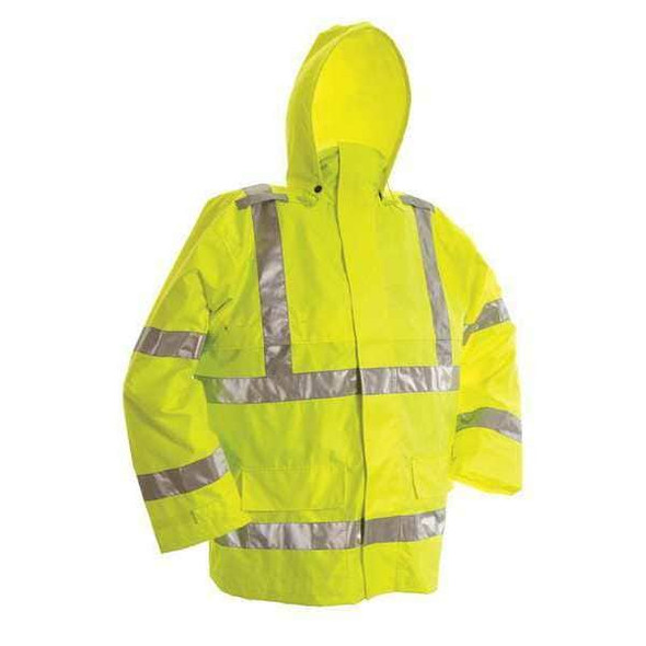 Hi-Viz Rain Jacket, 150 Denier Trilobal Ripstop Polyester, Class 3 Type R, Green, 6XL