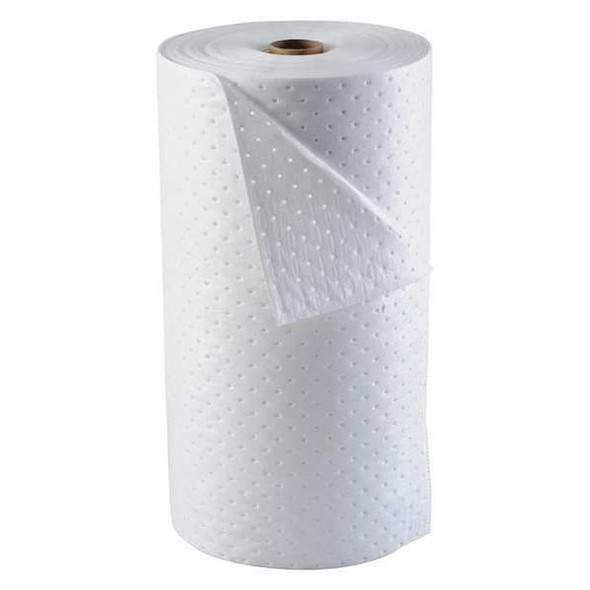 Brady Sorbent Roll, 49 gal, 30 in x 150 ft, Oil, White, Polypropylene OP30-DP