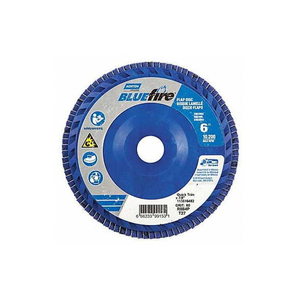 Norton Abrasives Flap Disc,6 In x 60 Grit,7/8 66623399153
