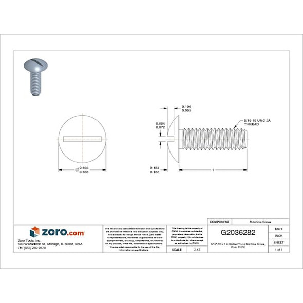 5/16"-18 x 1 in Slotted Truss Machine Screw, Plain 18-8 Stainless Steel, 25 PK