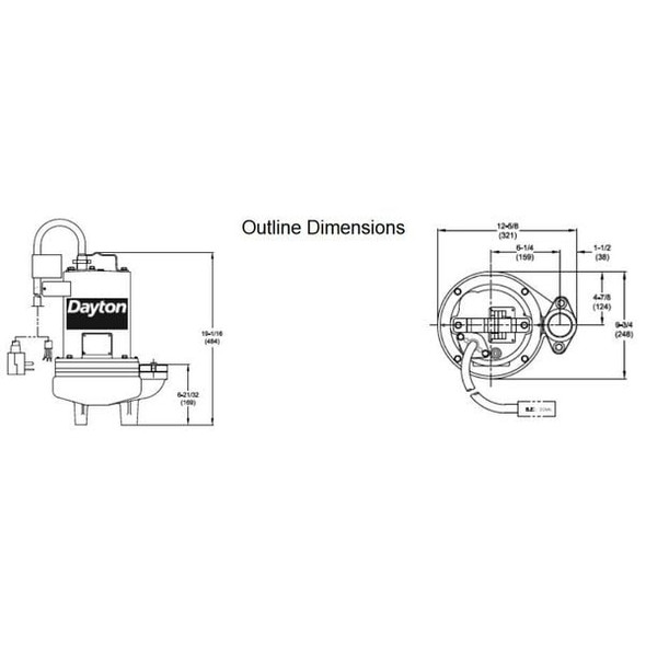 Dayton 2 HP 2" Manual Submersible Sewage Pump 230V 4HU88